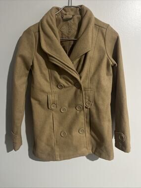 Joujou Women’s Preppy Winter Classy Peacoat Coat Size Large Old Money Beige